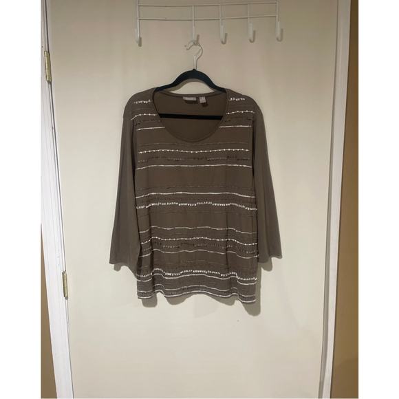 Chico's Tops - NWOT Women’s Chico's Plus Size 3/ XL Brown Silver Embellished Tunic Top